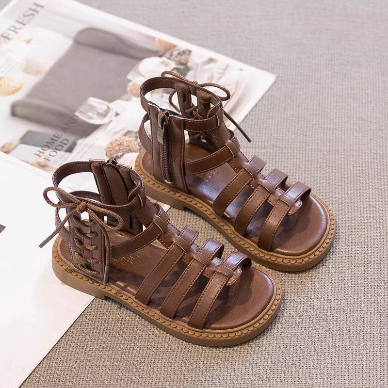 New summer open-toe princess sandals, soft sole beach shoes for big girls 26 коричневый