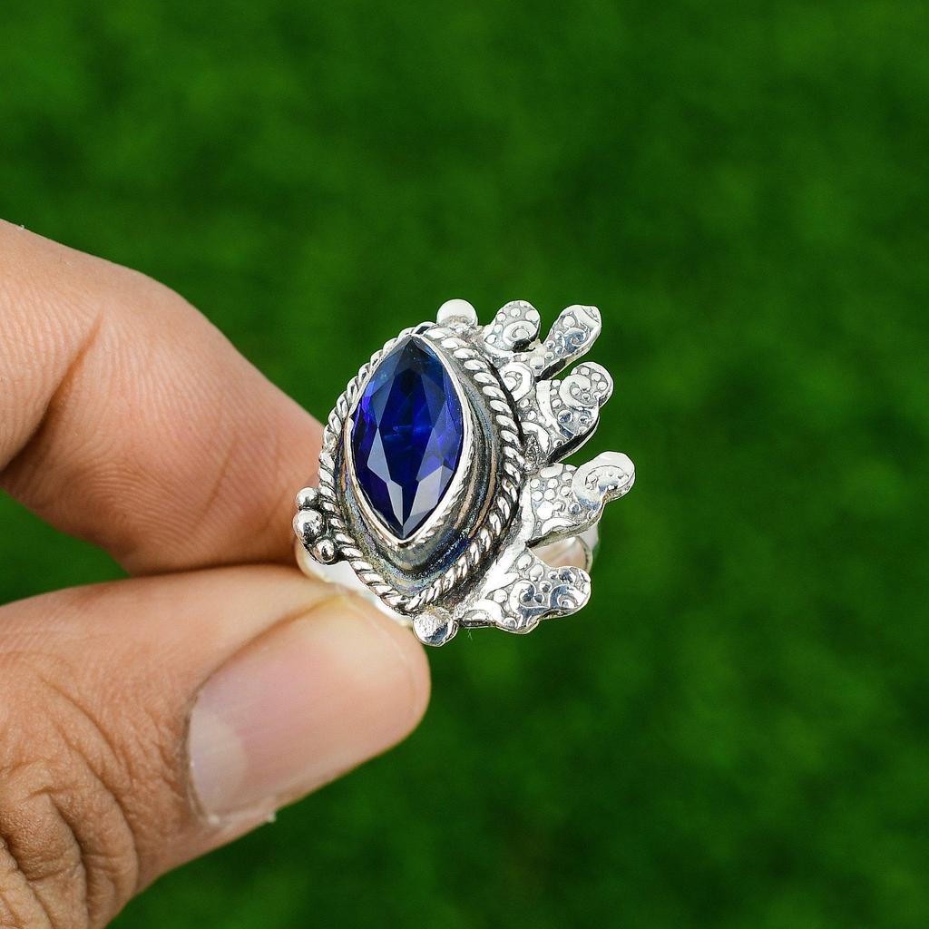 Natural Tanzanite Quartz Gemstone Promise Adjustable Ring 925 Silver For Girls