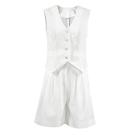 2Pcs/Set Women Vest Shorts Suit Summer V Neck Casual with Pocket Sleeveless Solid Color Ladies Waistcoat Top Shorts Kit Office Wear