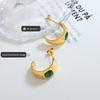 C-shaped Green Zirconia Earrings in 18K Gold-Plated Titanium Steel - European & American Style Fashion Accessory