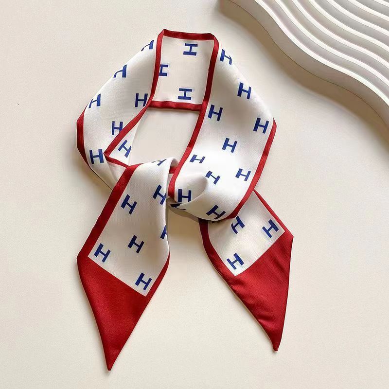 Small White And Tender Green Silk Scarf For Women, Thin Streamer, Headband, Hair Tie, Bag Decoration Long