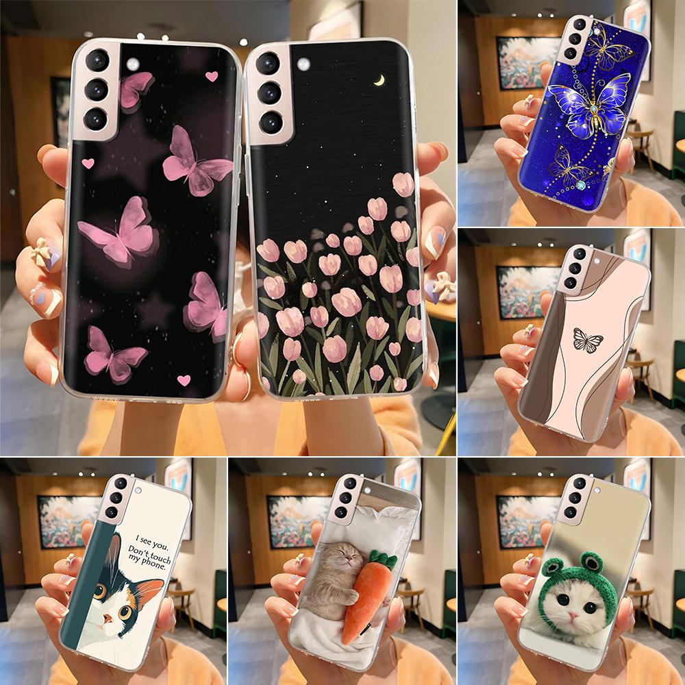 For Samsung S21 FE Plus Ultra Phone Case Butterfly Cat Soft Silicone Cover For Galaxy S21+ S21FE S 21 Protection Funda Coque