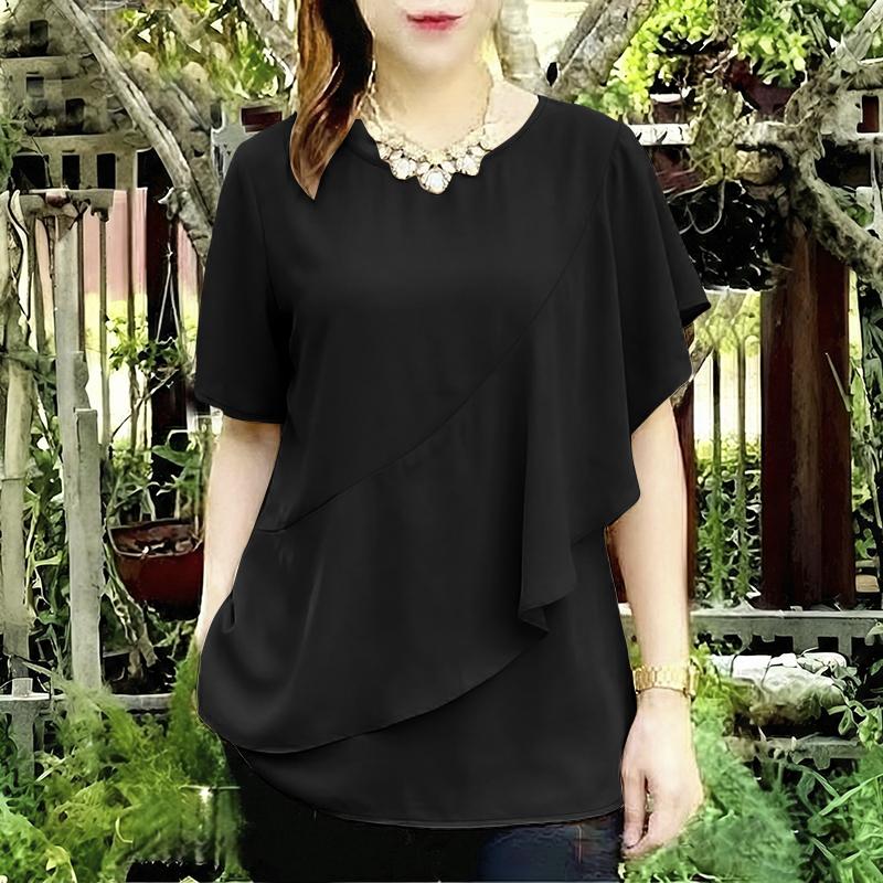 ZANZEA Women Casual Round Neck Solid Color Loose Half Sleeve Blouse
