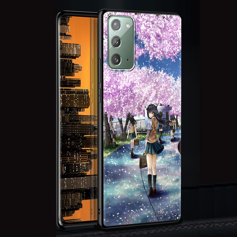 Anime Plum Cherry Blossom Girl Case for Samsung Galaxy Note 20 Ultra 10 Lite 9 8 A12 A52 A51 S20 FE Black Soft Phone Coque