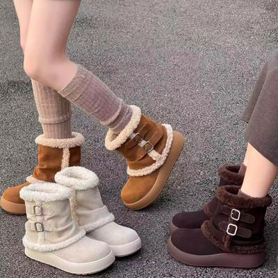 Dicke Sohle mittelhohe Schneestiefel Damen 2025 Herbst und Winter neu Altay Pelz integriert Plüsch warm Wolle Baumwollschuhe