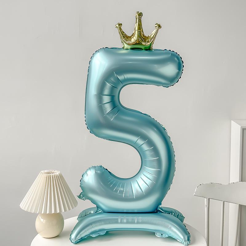 42" Aluminum Foil Number Balloon with Crown Stand for Kids' First Birthday Party Decorations