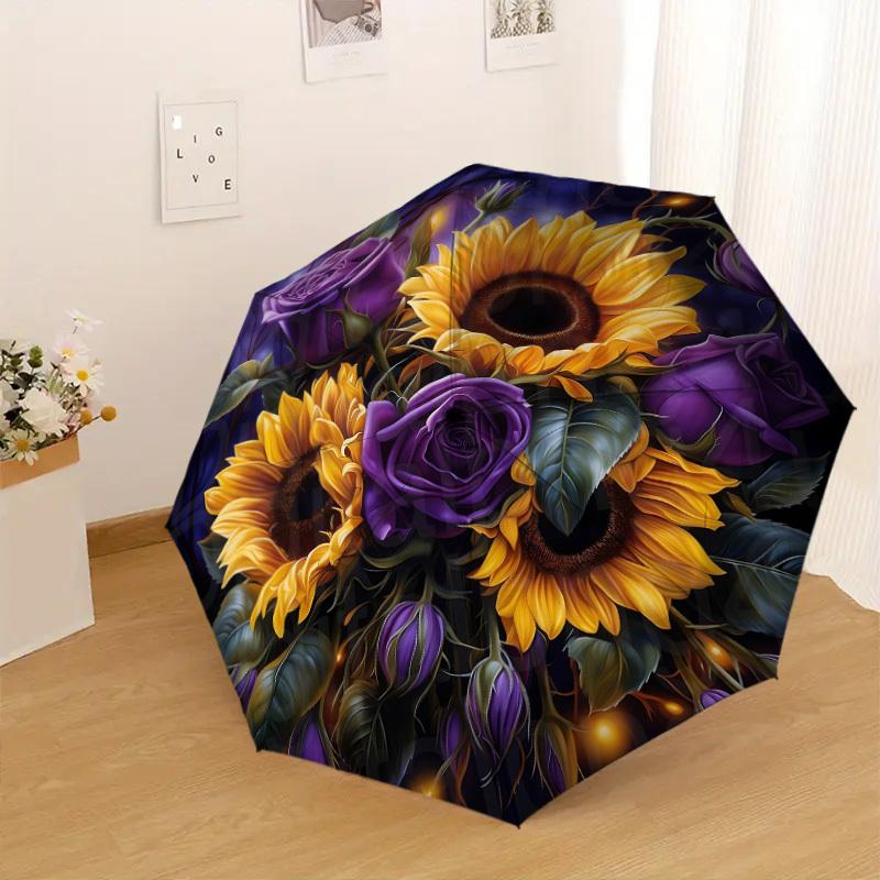1pc Sunflowers Roses Pattern Umbrella  Automatic Opening and Closing Umbrella, High Quality Umbrella, Ideal Gift for Her 240