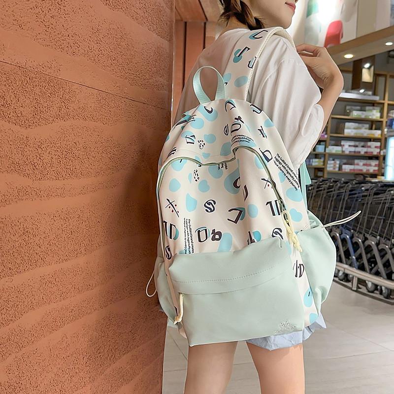Youthful Nylon Letter Print Backpack For High School Students With Lightweight Design For Daily Use