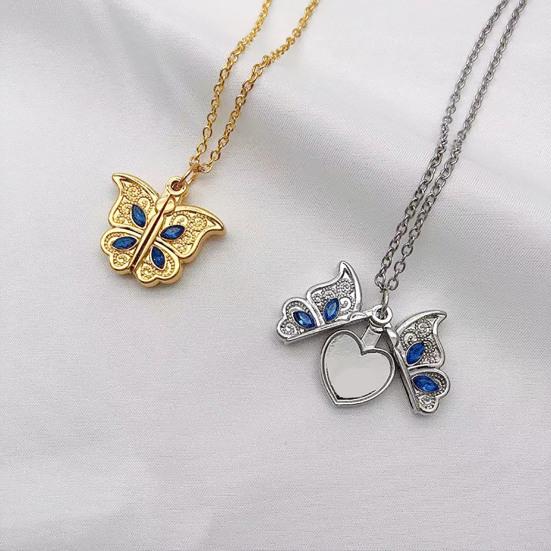 Women Necklace Butterfly Open Heart Rhinestone Women Pendant for Gift