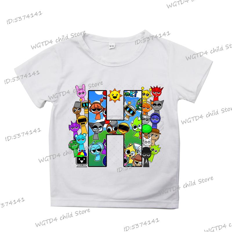 2025 Neue Sprunki Englischer Buchstabe ABCD.. Kinder T-Shirts Mode Incredibox Spiel T-Shirt Cartoon 26 Alphabet Jungen Mädchen Lustiges T-Shirt