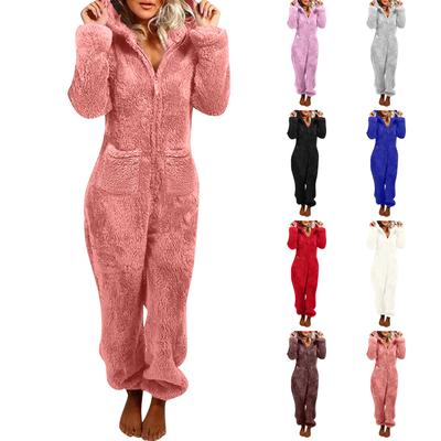 Women's Jumpsuit Solid Color Warm And Thick Plush Pocket Home Jumpsuit