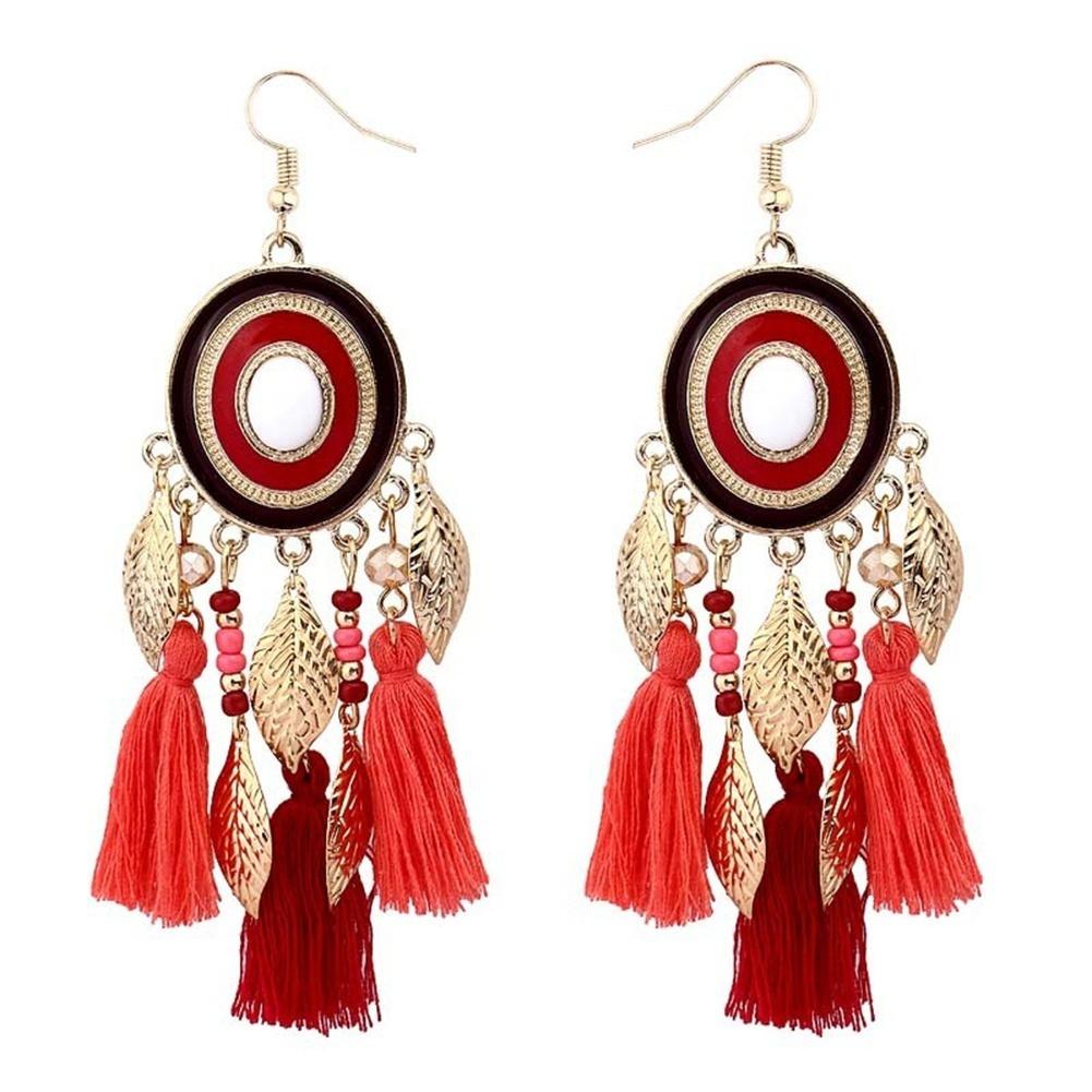1pair Fashion Bohemian Women Long Leaves Thread Tassels Dangle Hook Earrings Eardrops Jewelry.