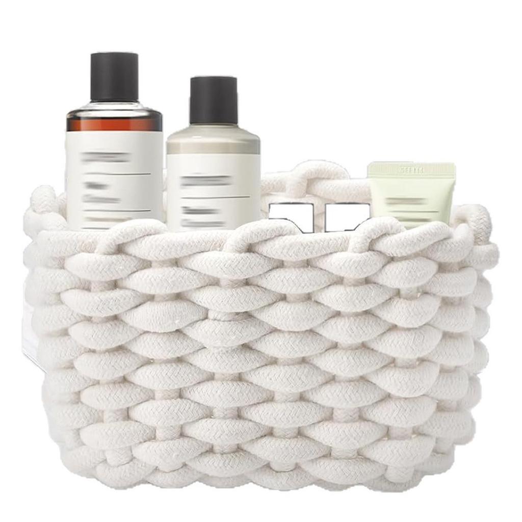 Set Of 2 Cotton Rope Woven Basket Set Soft Textured Storage Solution For Toy Magazines Bathroom Essential