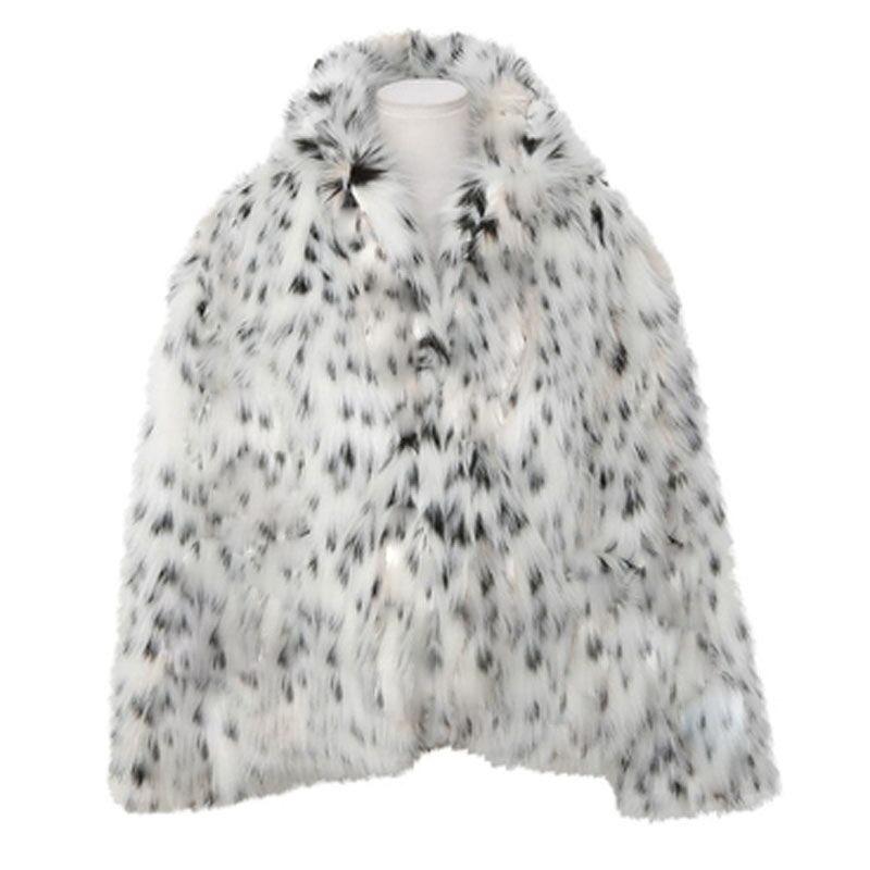 Fashion casual women's fur jacket fox fur coat medium and long suit collar leopard print plush trench coat