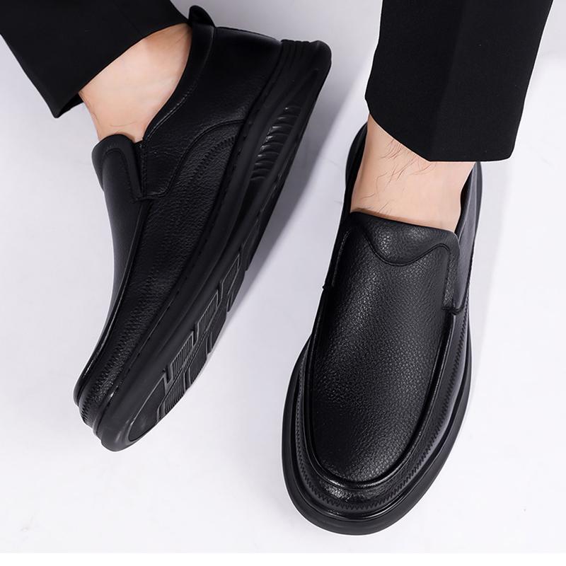 Men's Shoes Autumn Slip-On Lazy Walking Anti-Slip Leather Shoes Men's One-Step Lightweight Middle-aged And Elderly Casual Shoes