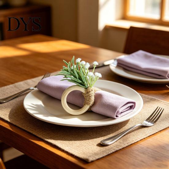 Artificial Flower Napkin Rings Rosemary Ring, Farmhouse Wooden Ring Holder, Rustic Faux Decorative Holders for Weddings Wedding Bridal Shower