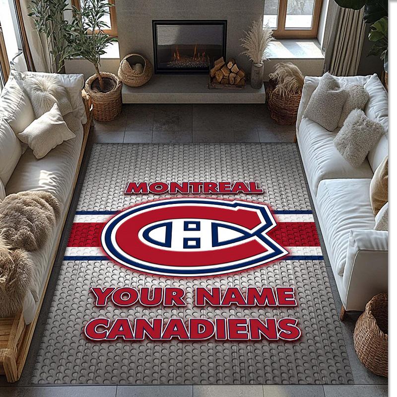 Montreal Canadiens Crystal Velvet Rug, Custom Name Text Personalized Non‑Slip Floor Mat for Home Decor Gift