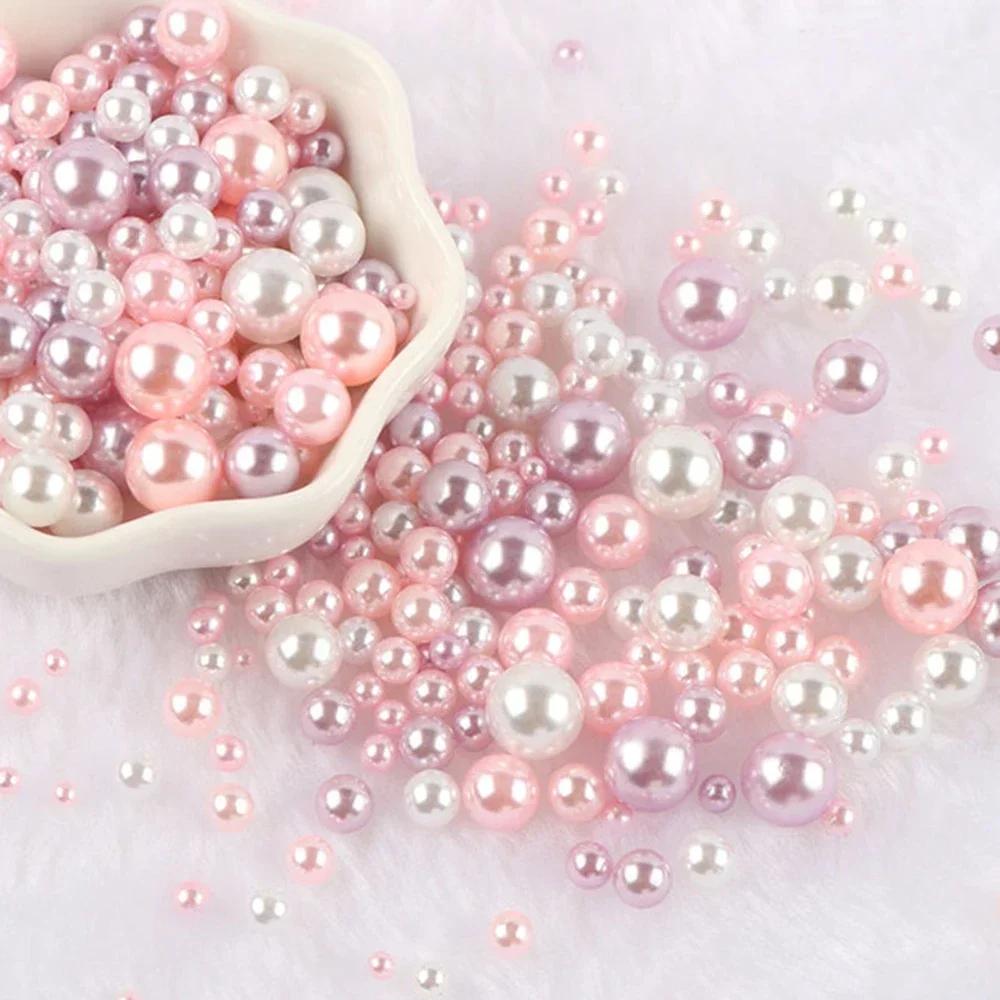 Miçangas ABS Imitação de Pérola Multicoloridas Sem Furo Miçangas Soltas para Arte de Unhas DIY Artesanato Decoração de Scrapbook
