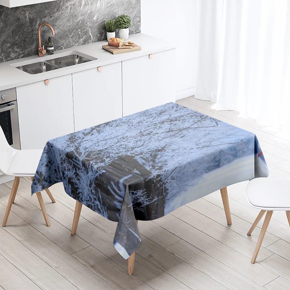 Winter Snow Tablecloth Beautiful  Anti-fouling Waterproof Rectangular Kitchen Table Home Decoration