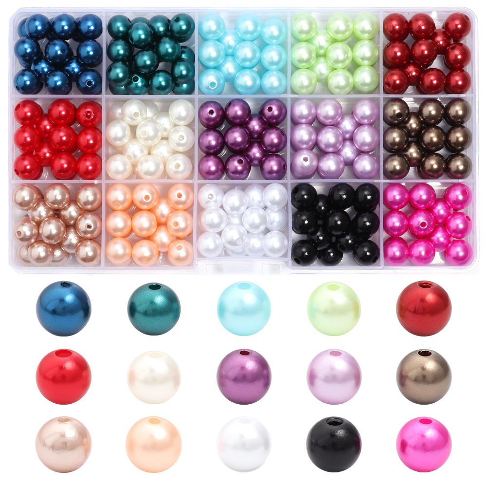 15 grids Mixed Round Imitation ABS Pearl Beads Box Acrylic Colorful Pearls DIY Beads Set  Jewelry Making Kits