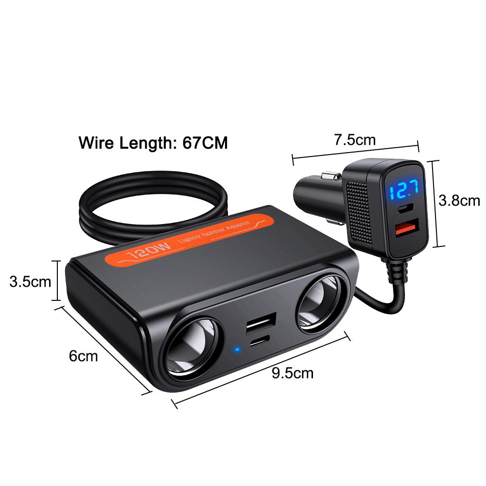 7 In 1 Car Charger Adapter PD USB Socket Cigarette Lighter Splitter Fast Charge With LED Voltmeter DC Outlet Auto Accessories