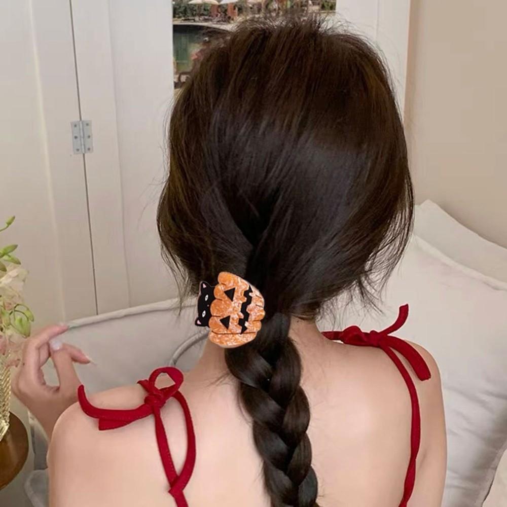 Acrylic Gothic Hair Clamps Glittery Pumpkin Hair Claw Ghost Mini Shark Clip School Event