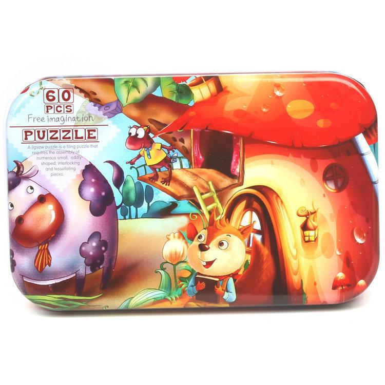 Children's Wooden Puzzle Set: 60-Piece Educational Toy In Tin Box for Ages 2-5