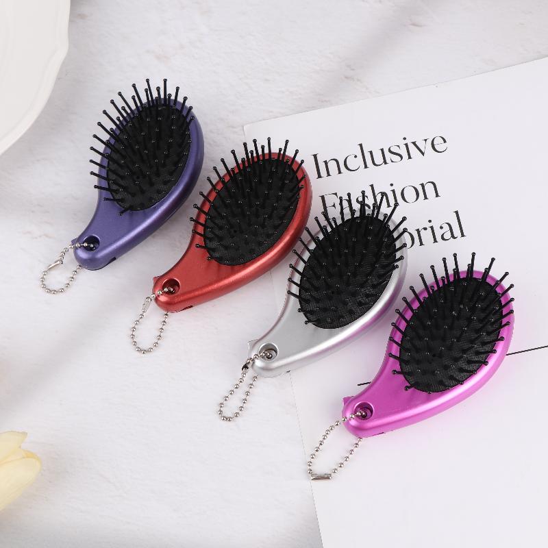 3-In-1 Portable Hair Brush With Mirror And Flat Top Comb Foldable Dual-Use Massage Feature Trendy Air Cushion Comb
