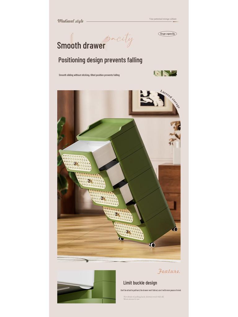 Nordic Style Movable Storage Cabinet with Drawers for Living Room or Bedroom