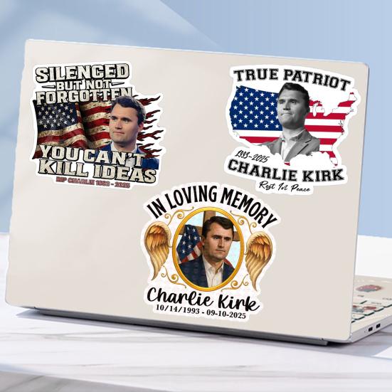 10Pcs Commemorative Charlie Stickers Patriotic Vinyl Decals USA Flag Laptop Decal for Car Water Bottle Vehicle Window Decals