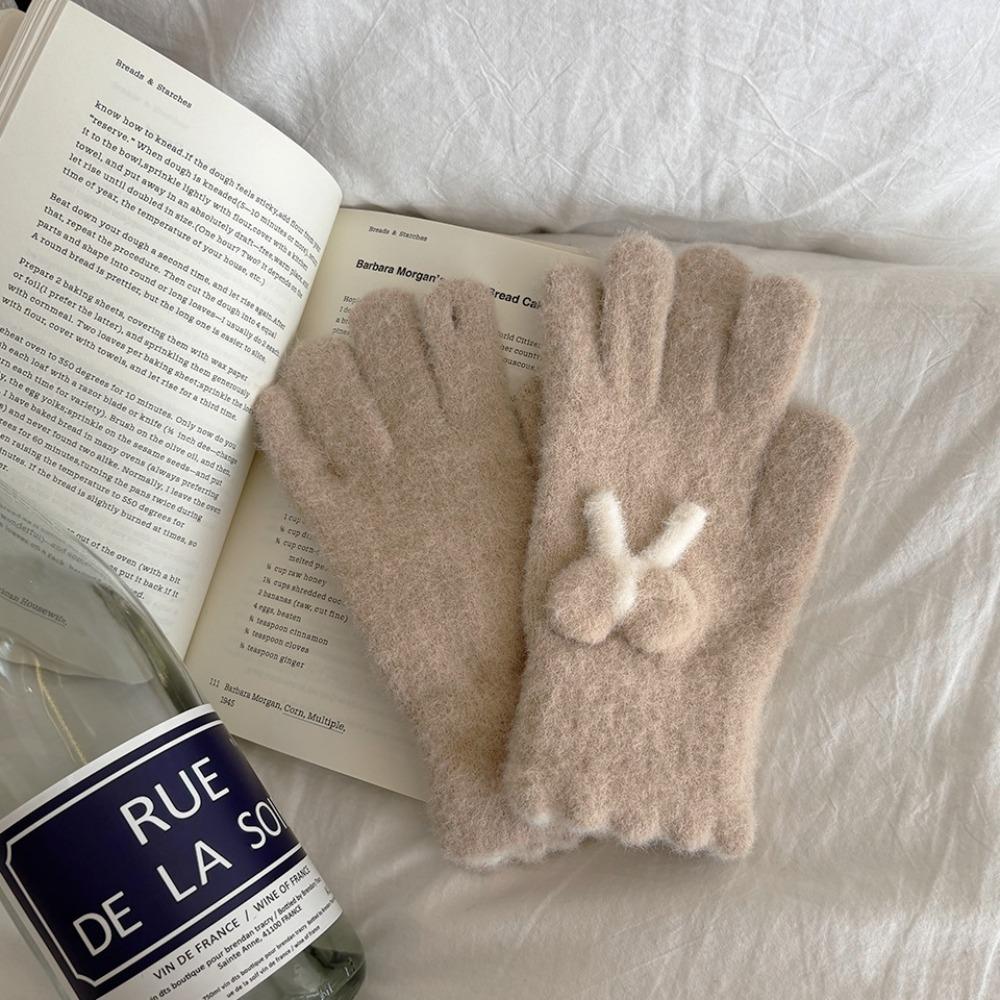 

Утепленные непродуваемые перчатки с сенсорным экраном, перчатки с пятью пальцами, модные вязаные перчатки, женские кофейный