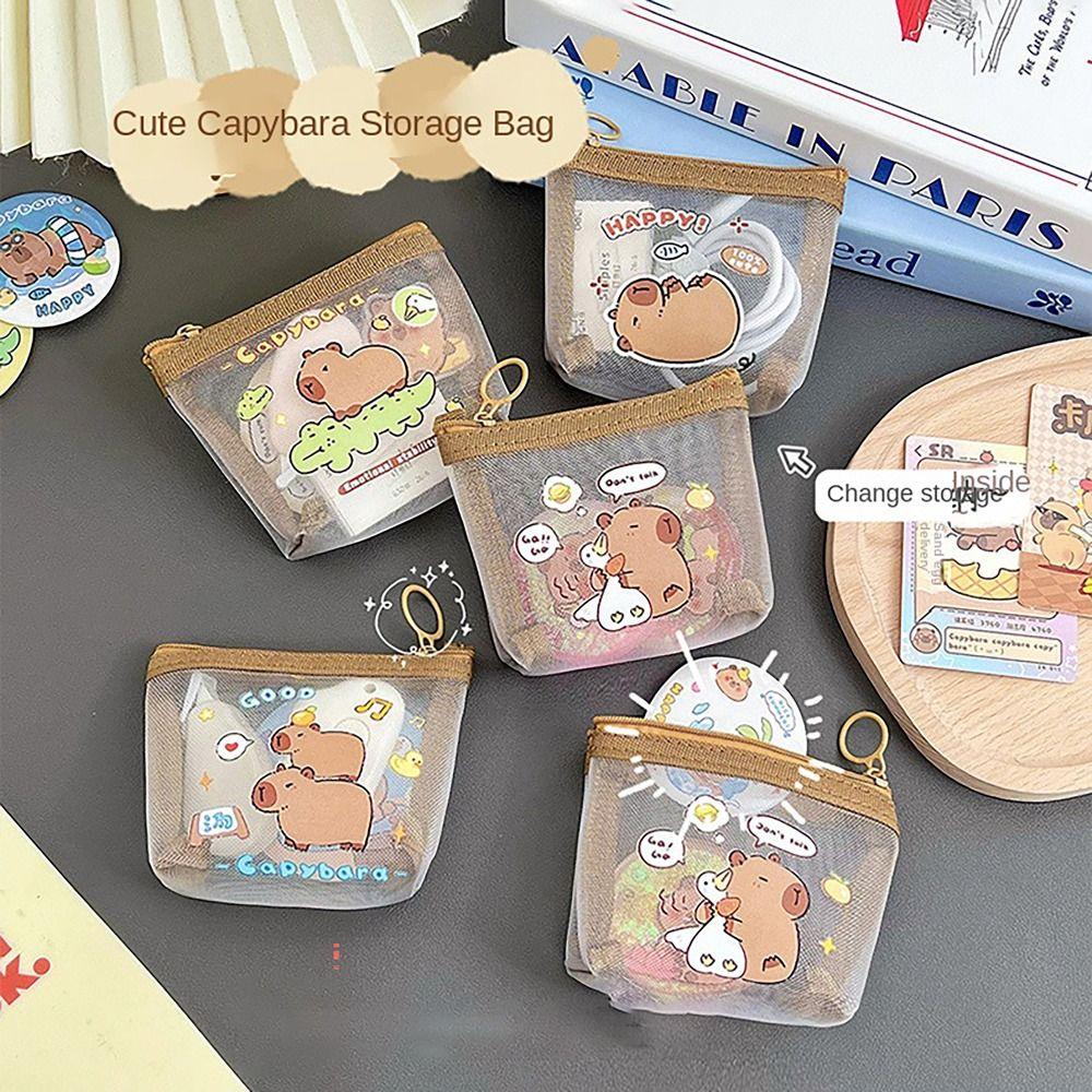 Mesh Coin Wallet Fashion Capybara Rabbit Panda Cartoon Anime Mini Wallet Key Card Lipstick Holder for Student Girls