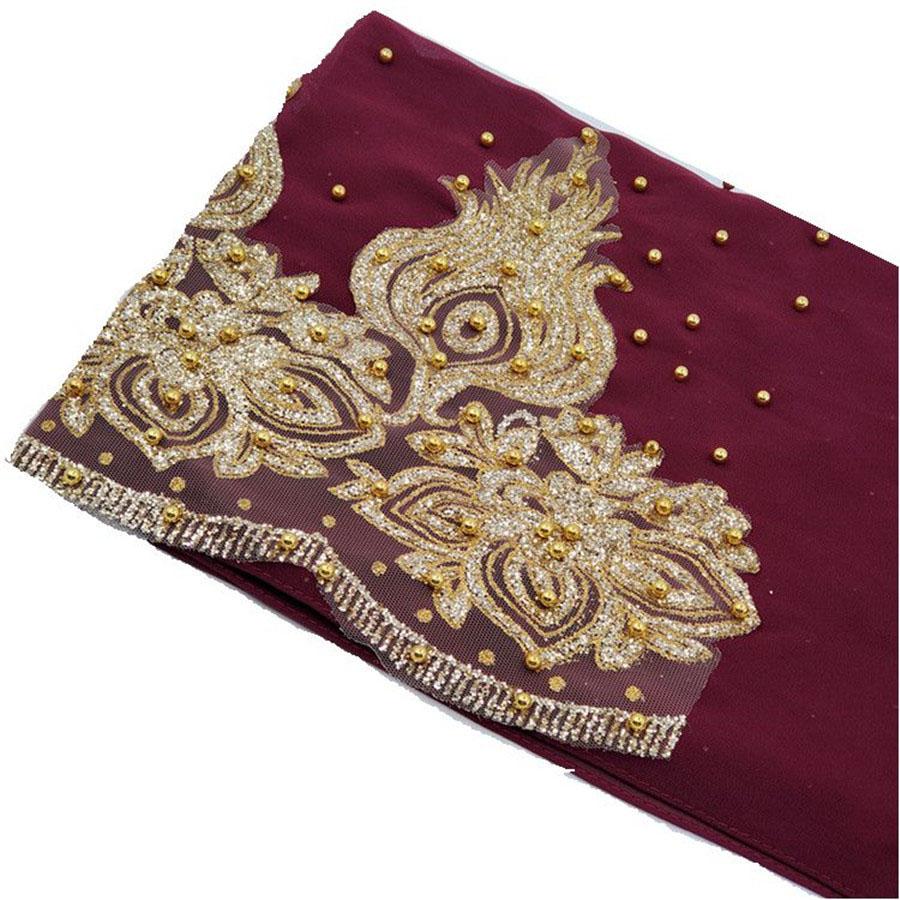Premium Chiffon Hijabs Scarf Shimmer Gold Glitters Beads Hijab for Muslim Woman Head Scarf Shawl Wrap Lightweight