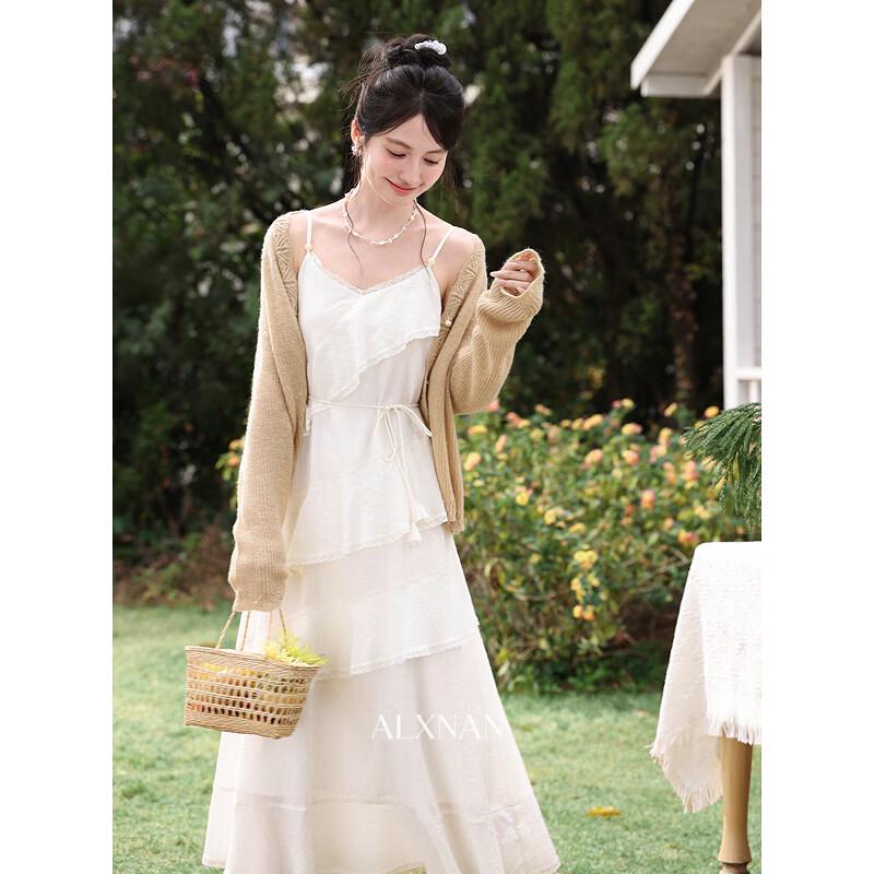 Lunan Irregular Ruffle French Camisole Tiered Dress L