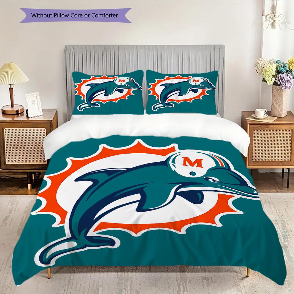 Miami Dolphins Pattern Bedding Quilt Set Quilt Cover Pillowcase Home Decoration Birthday Gift (1 * duvet cover + 2 * pillowcase, without core)