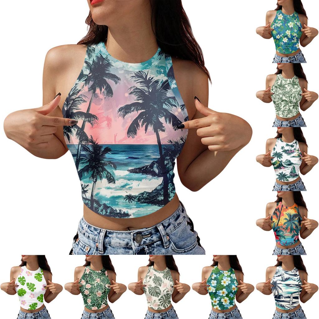 Women's Fashion Hawaii Print Sleeveless Base Tank Top