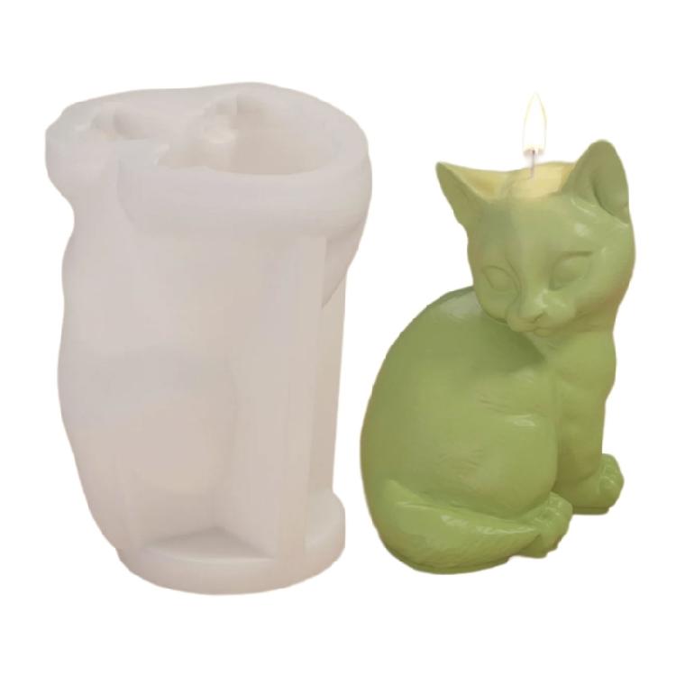 Ornaments Molds Cute Cat Shape Statue Molds Silicone Candle Mold for Crafting