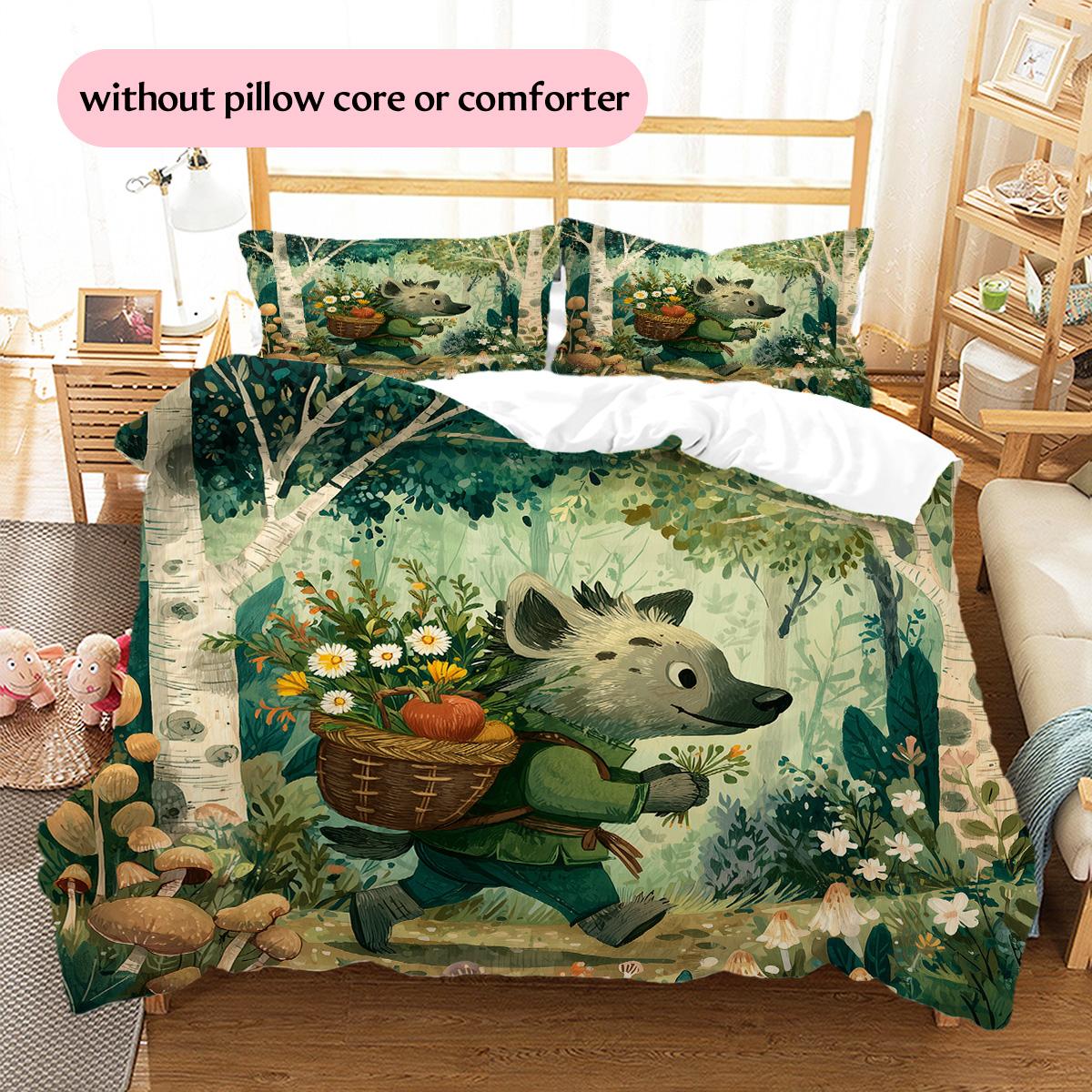

Forest Animals with Flower Baskets Pattern Bedding Quilt Set Home Decoration Gift (1 * duvet cover + 2 * pillowcase, without core) 135x200cm