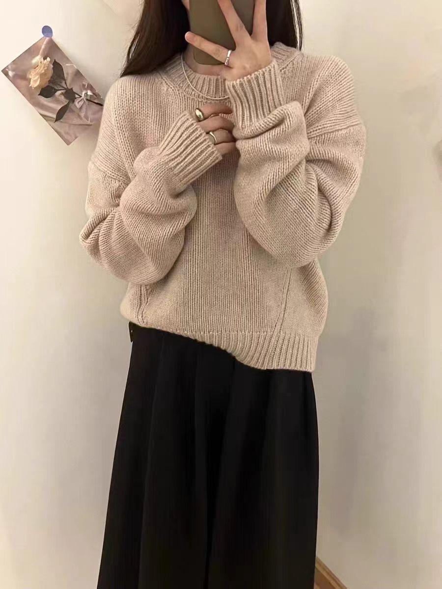 

Уютный шерстяной свитер: Тяжелый вес, Толстая вязка для Осени и Зимы - Универсальная и Свободная посадка M бежевый