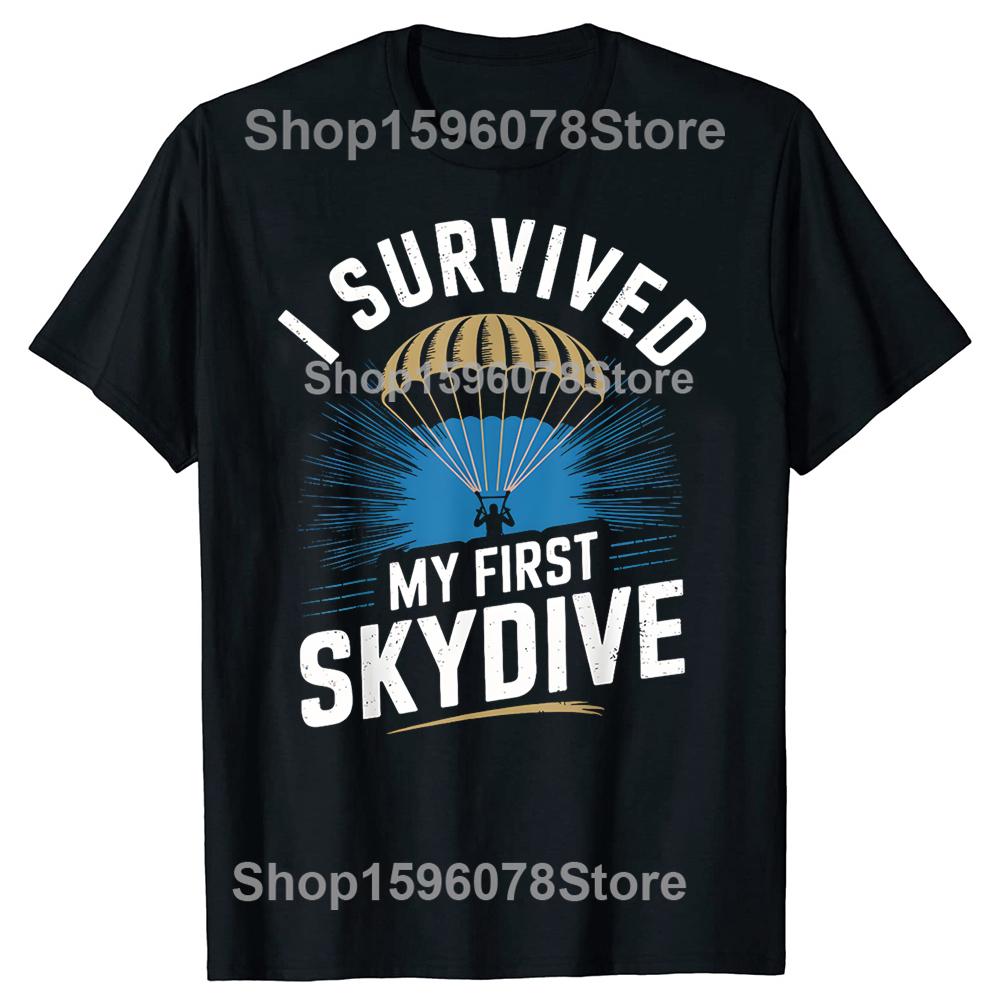 Erster Fallschirmsprung Lustiger Fallschirmsprung Fallschirm Sky Diving T-Shirt Unisex Kleidung T-Shirt Baumwolle Kurzarm Übergroß Lockeres T-Shirt Oberteile