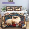 Boho Floral Cat Pattern Bedding Quilt Set Quilt Cover Pillowcase Home Decoration Birthday Gift (1 * duvet cover + 2 * pillowcase, without core)