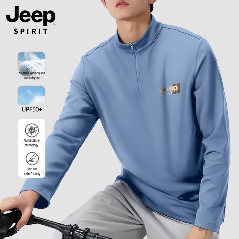 JEEP SPIRIT Men s Quick-Dry Long-Sleeve Half-Zip Stand Collar T-Shirt M