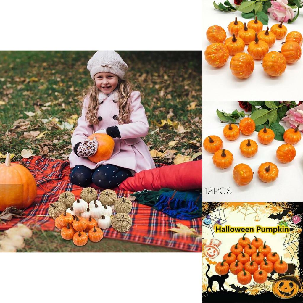 12pcs Artificial Mini Foam Pumpkin Simulation Props Perfect For Halloween Party Decoration