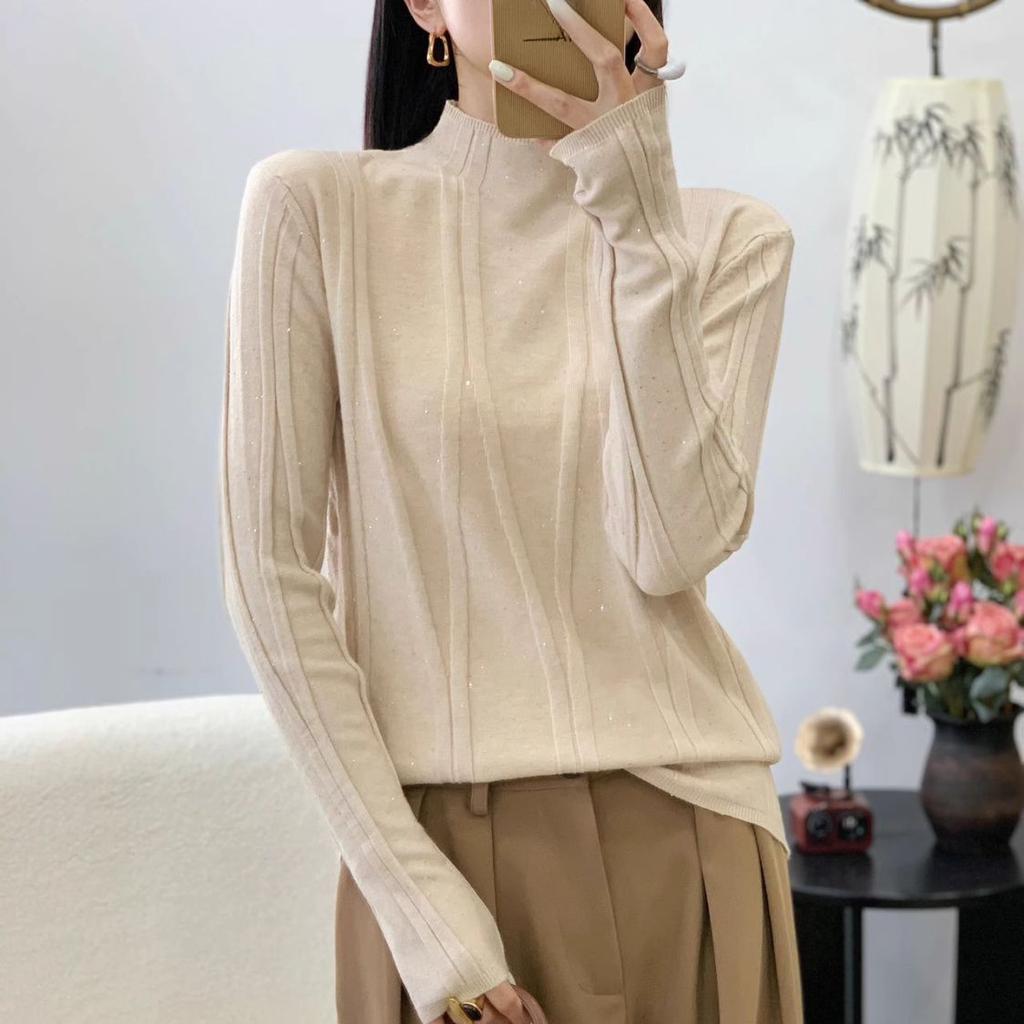 Women's Autumn New Clothes High-End Chic Beautiful Starry Sky Half Turtleneck Slim Knitwear