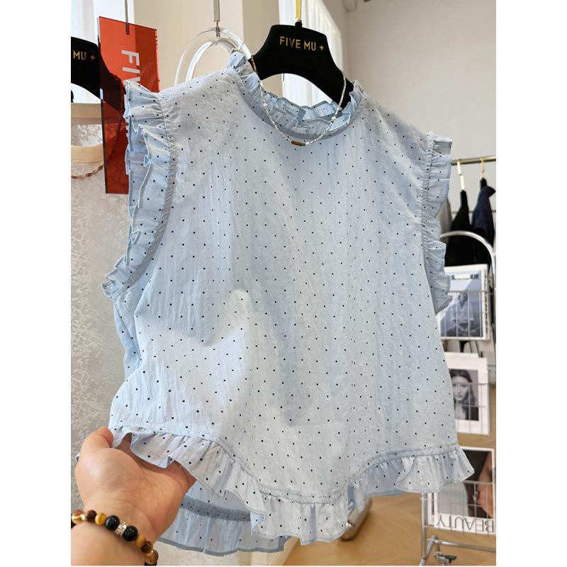 Luxurious Polka Dot Ruffled Sleeveless Vest for Women - Summer Style M