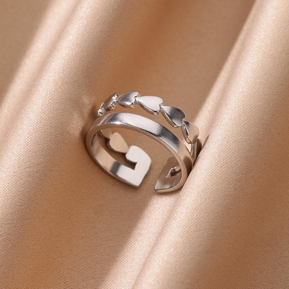 Stainless Steel Irregular Open Rings for Women Silver Color Texture Minimalist Wedding Aesthetic Finger Ring Jewelry anillos