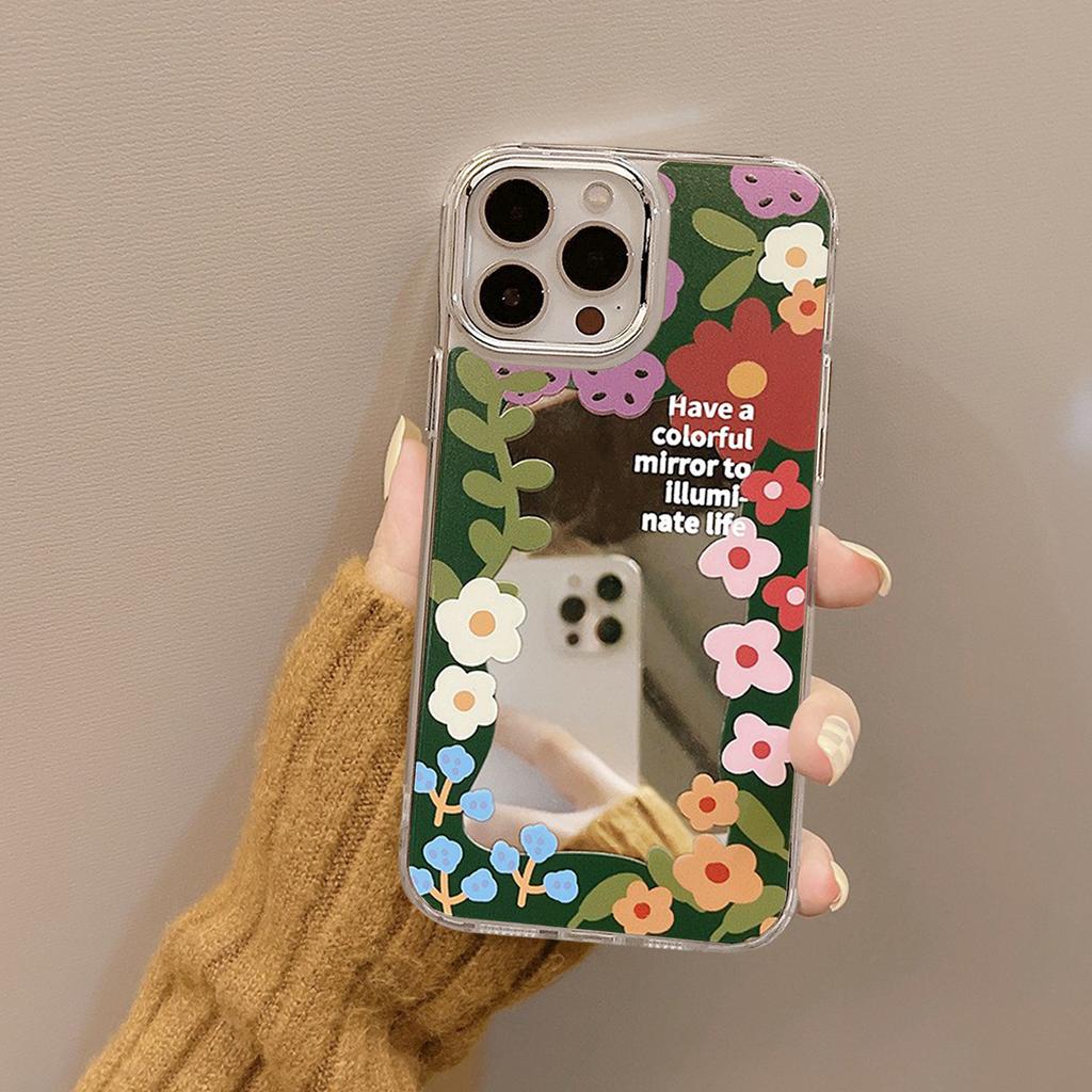 Korean Style Flower Smiley Face for IPhone16 for Apple Phone Case 17Promax Silicone 11 Touch-up Mirror X/15