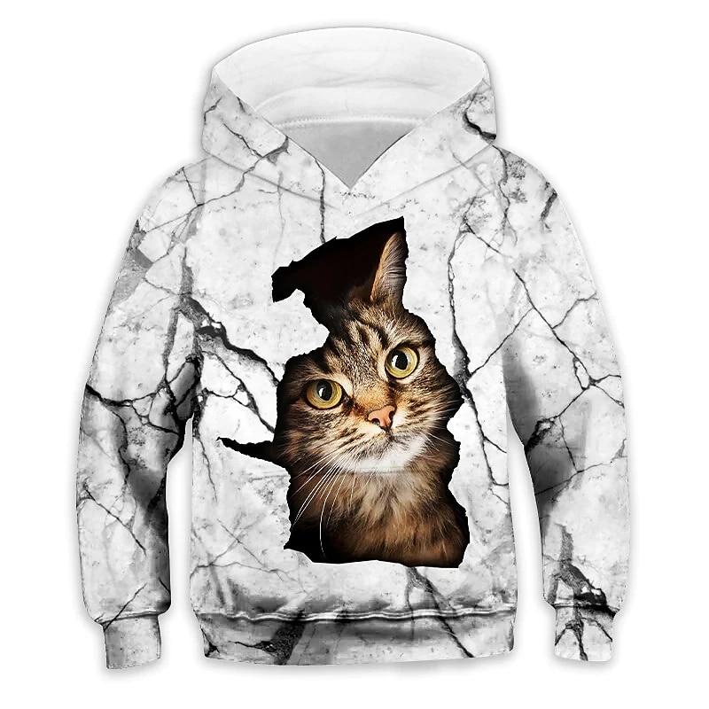 Kids Boys Girls Pullover Hoodie Animal Cat Long Sleeve Sweatshirt Children Casual Hoodies Child Pullover Tops Clothing