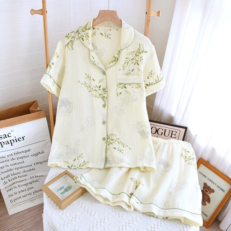 Damski letni zestaw piżamowy z czystej bawełny - Słodki, Przewiewny, Krótki rękaw i Szorty