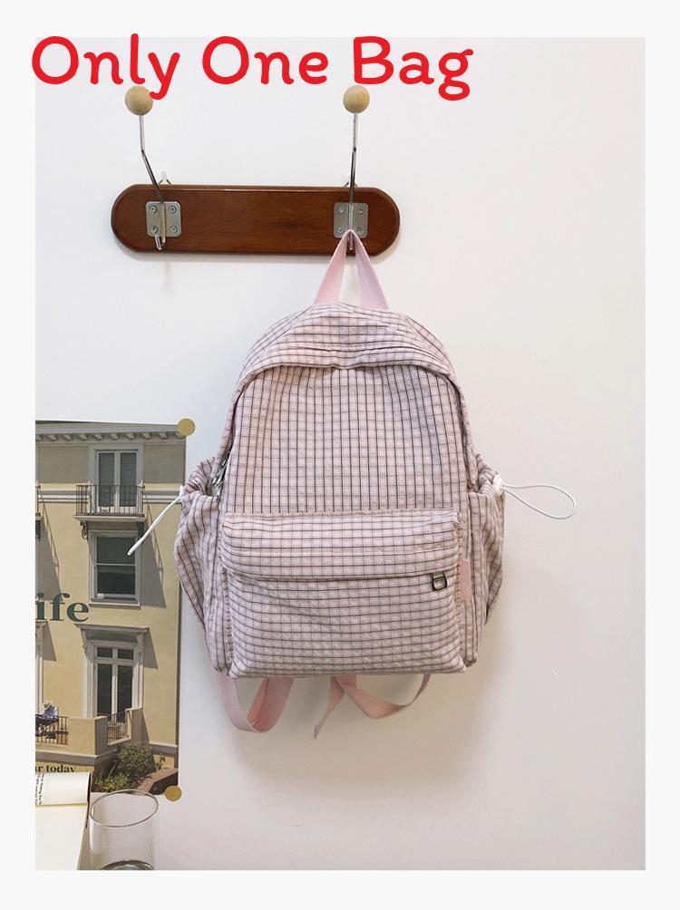 

Schoolgirl Nylon Plaid Backpack With Fabric And Curved Shoulder Straps For High School Students Pink Small